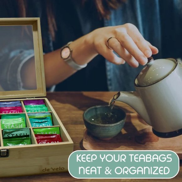 12 Compartment Bamboo Tea Bag Organizer - Picture 5 of 5